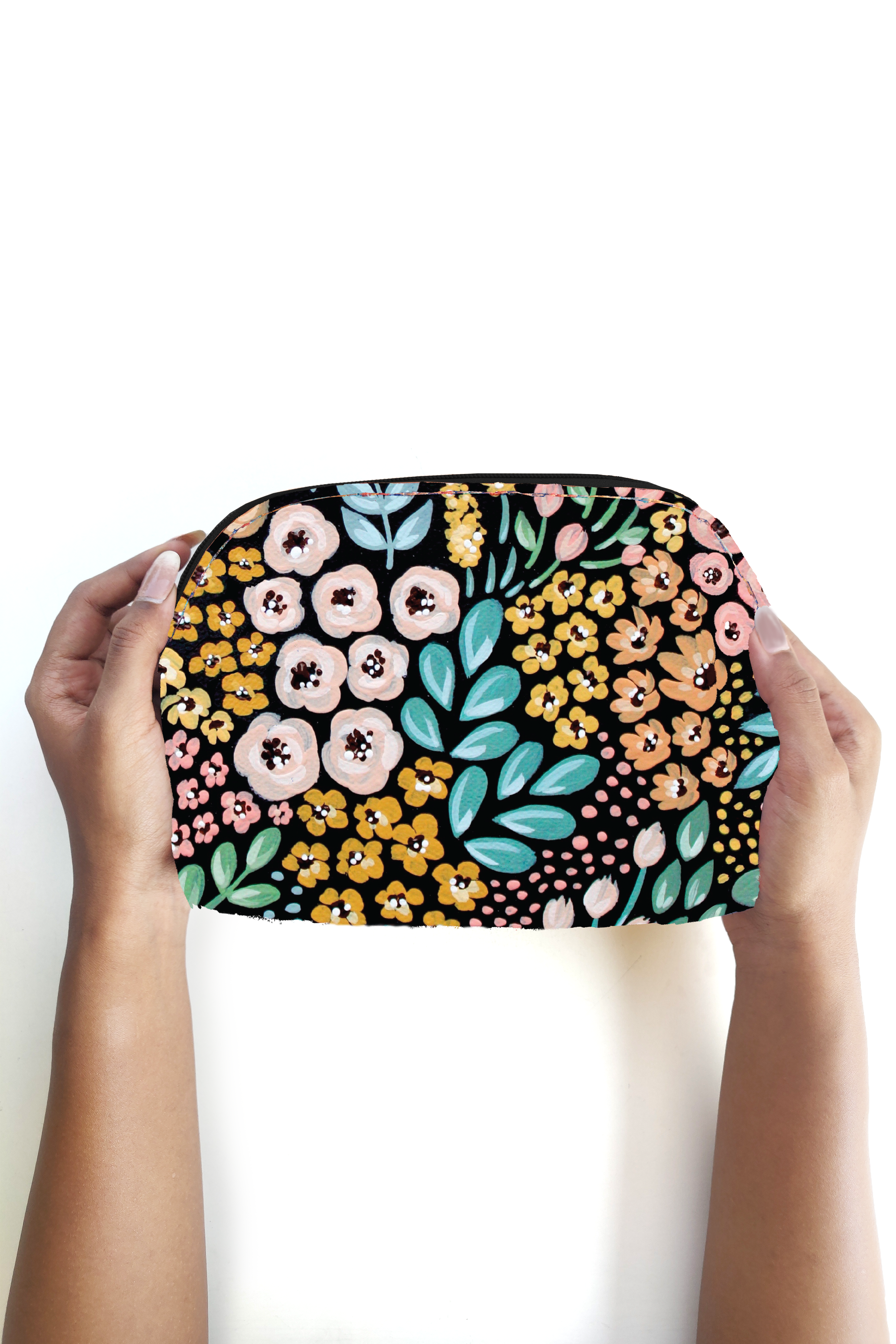 Black Floral Cosmetic Pouch