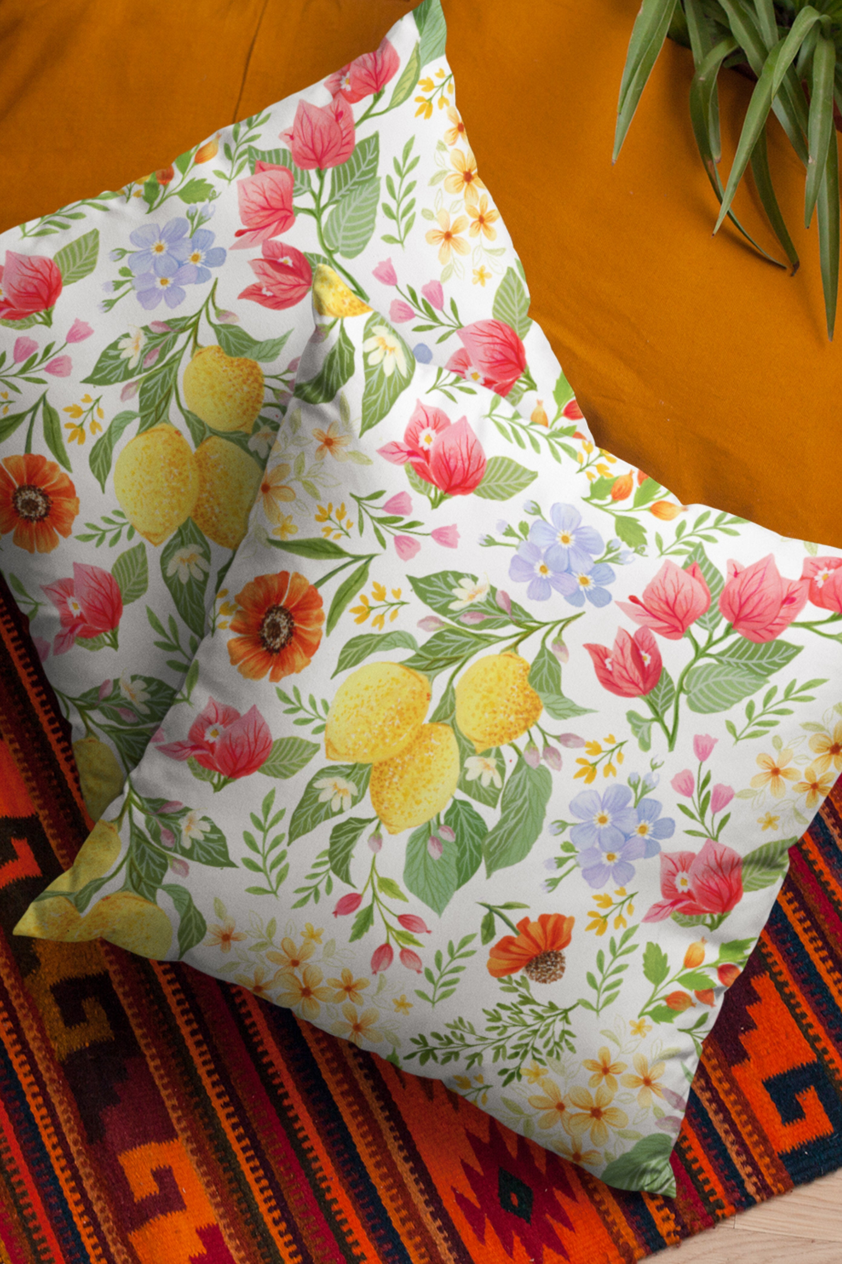 Set of 2 Lemon Bougainvilla Cushion Covers