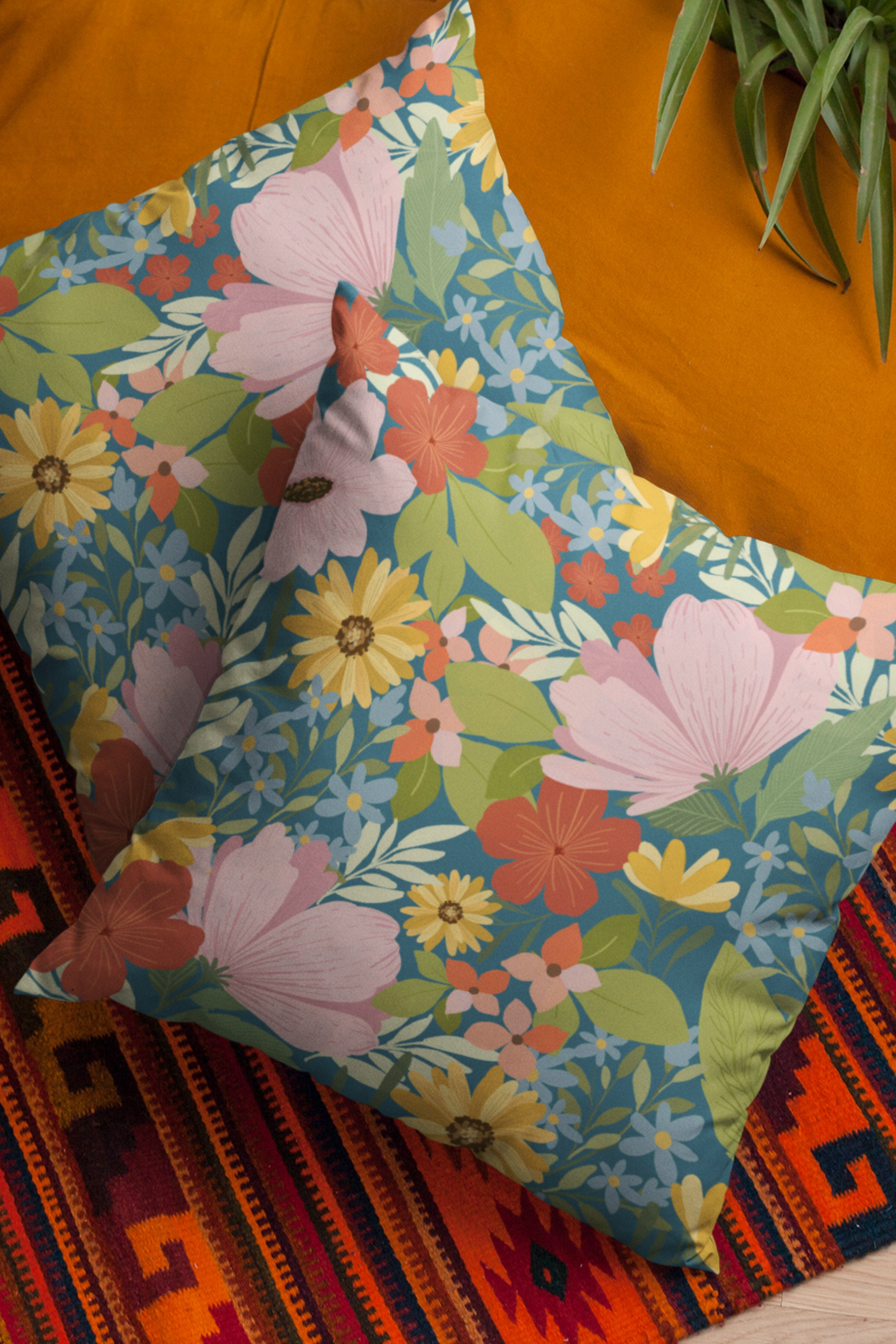 Set of 2 Teal Floral Cushion Covers