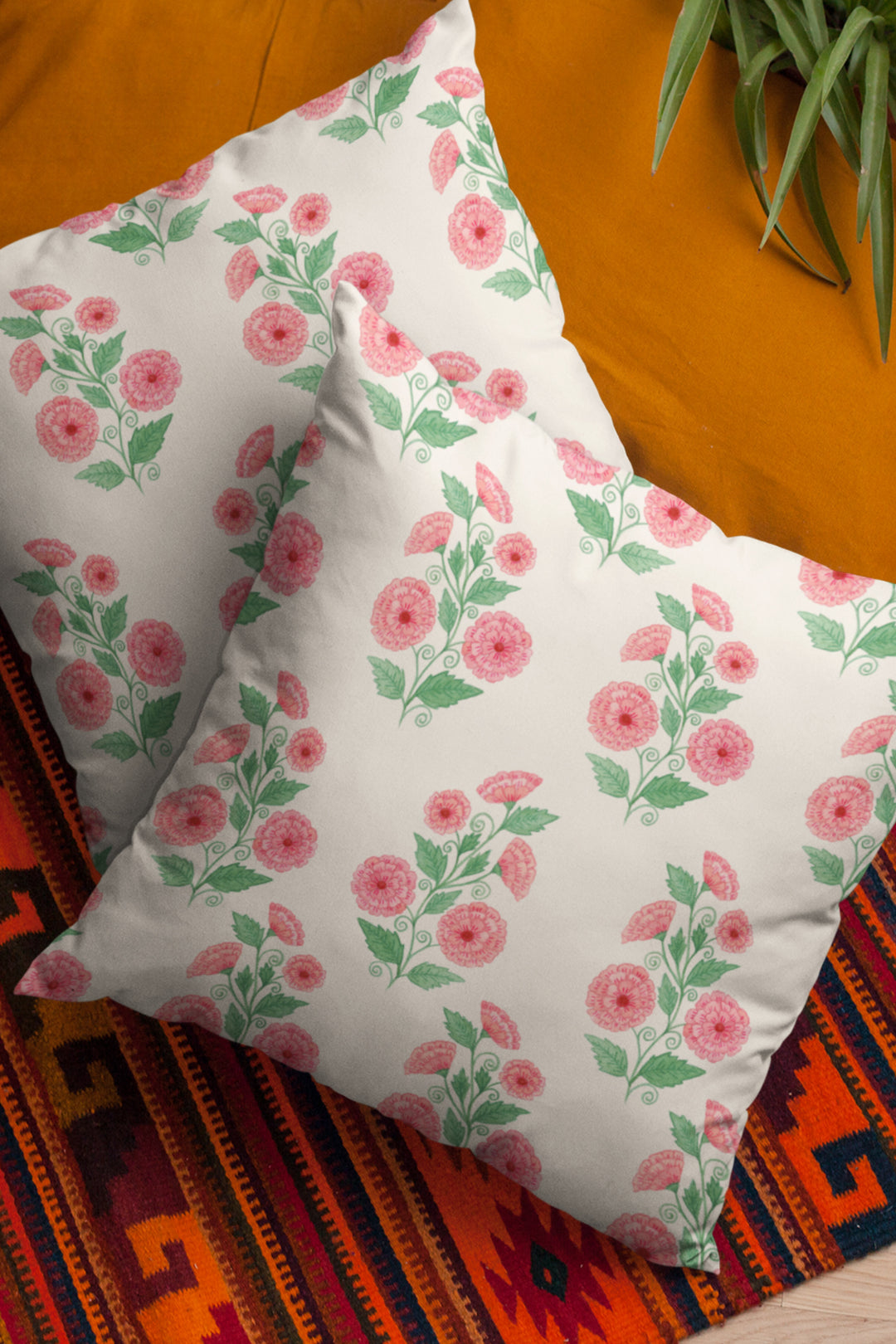 Set of 2 Floral Motif Cushion Covers