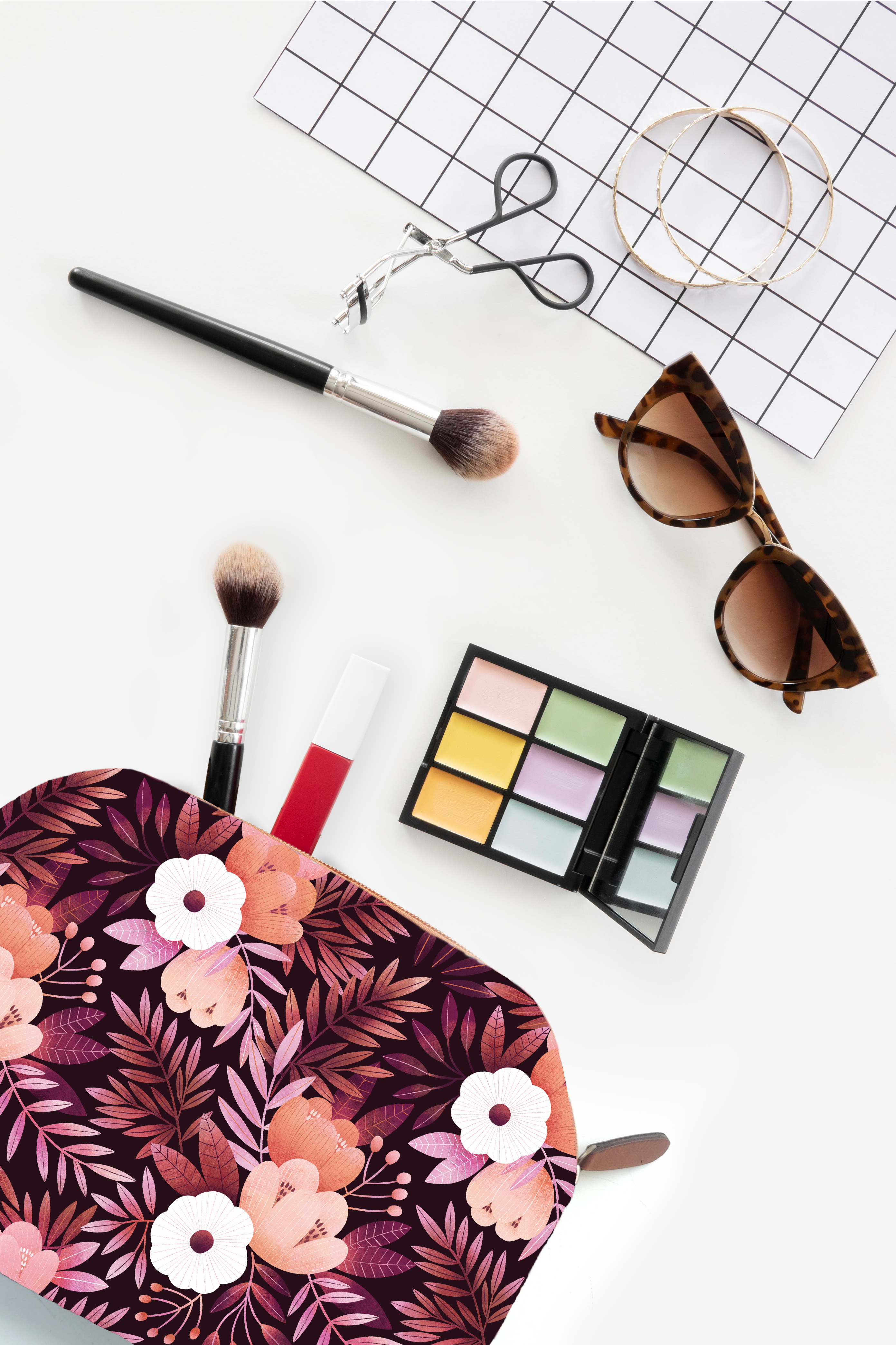 Purple Floral Cosmetic Pouch