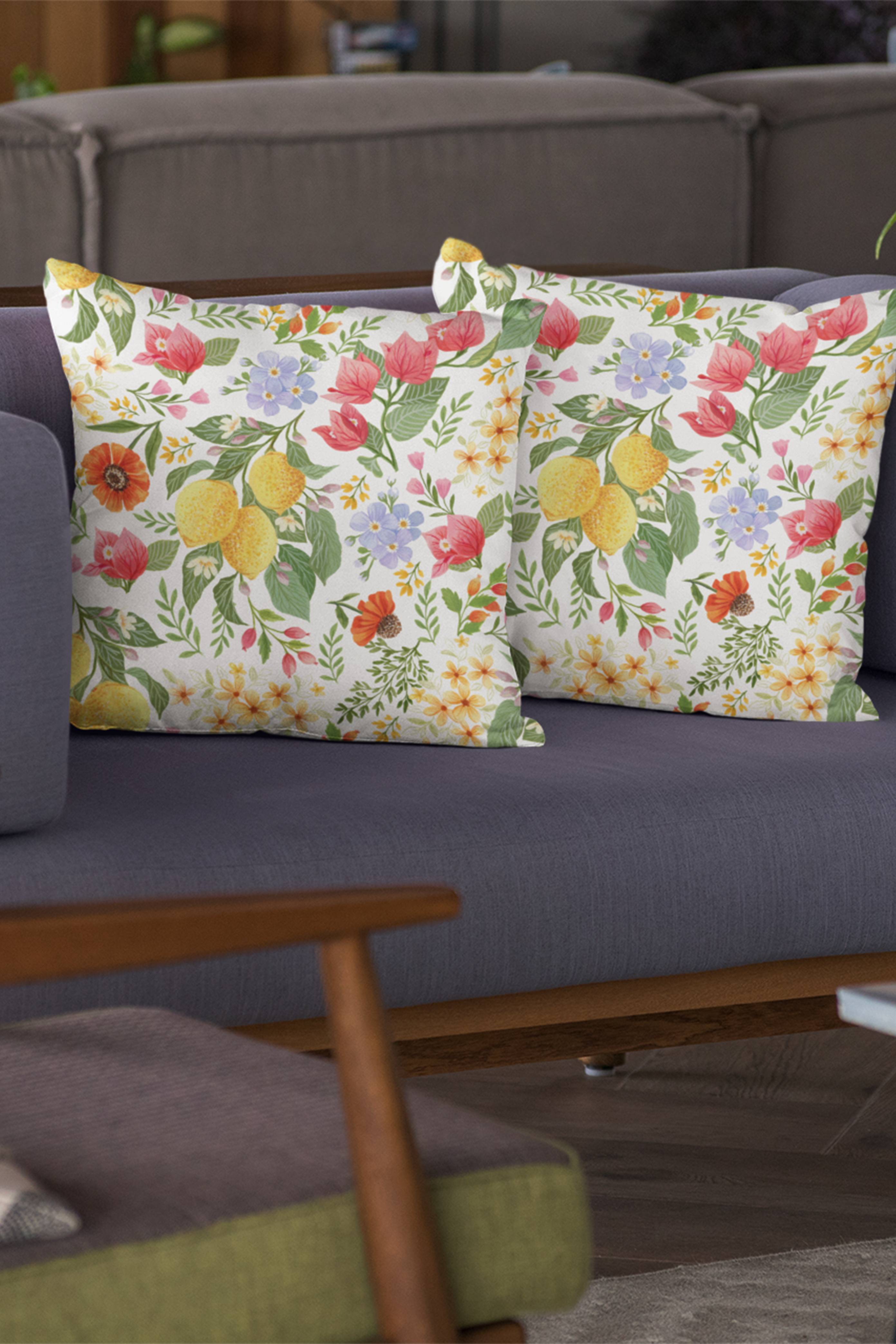 Set of 2 Lemon Bougainvilla Cushion Covers