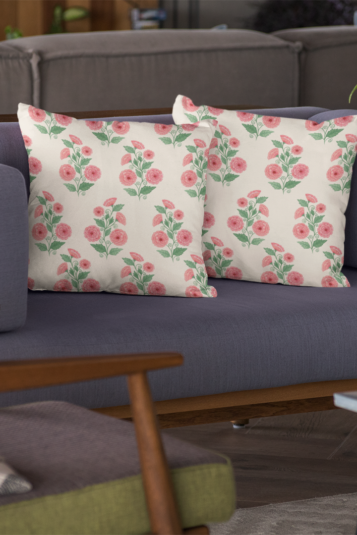 Set of 2 Floral Motif Cushion Covers
