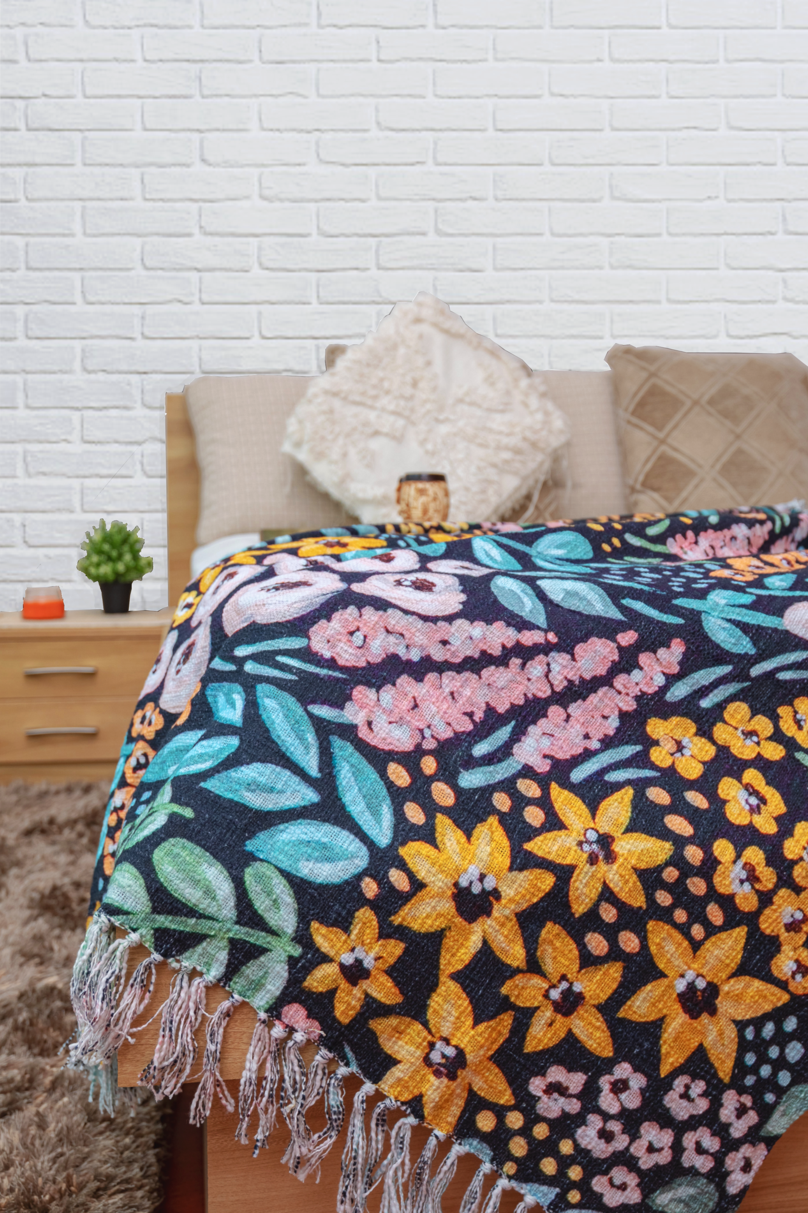 Black Floral Throw