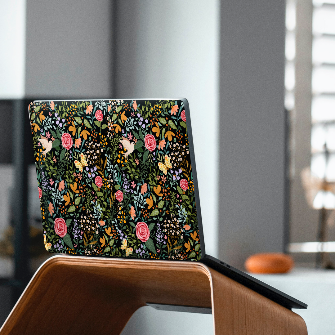 Black Floral Laptop Skin