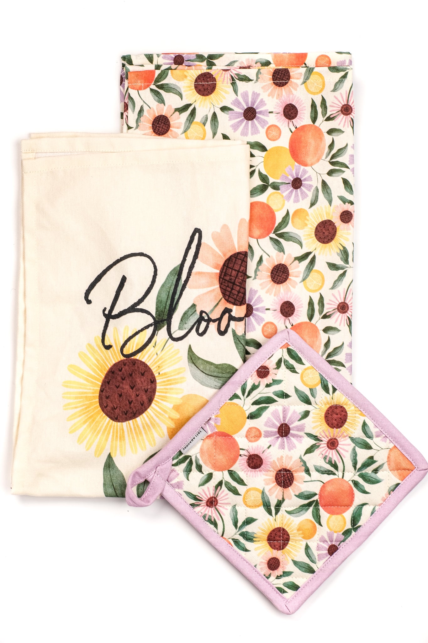 Orange Garden Pot holder & Tea Towels Set