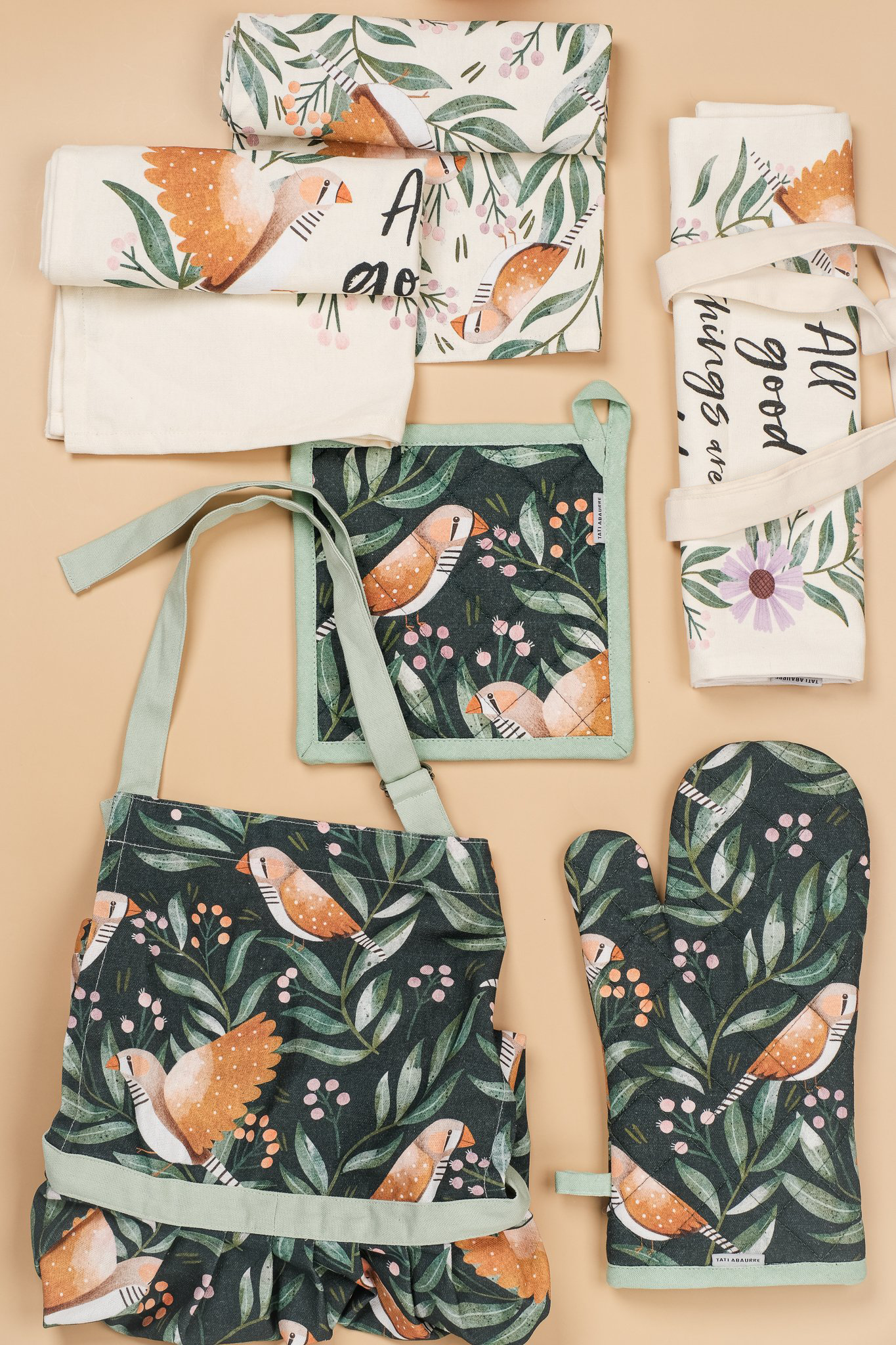 Zebra Finch Kitchen Linen Set with FREE Tote Bag