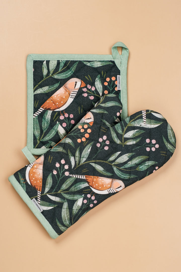 Zebra Finch Oven Mitt & Pot Holder Set