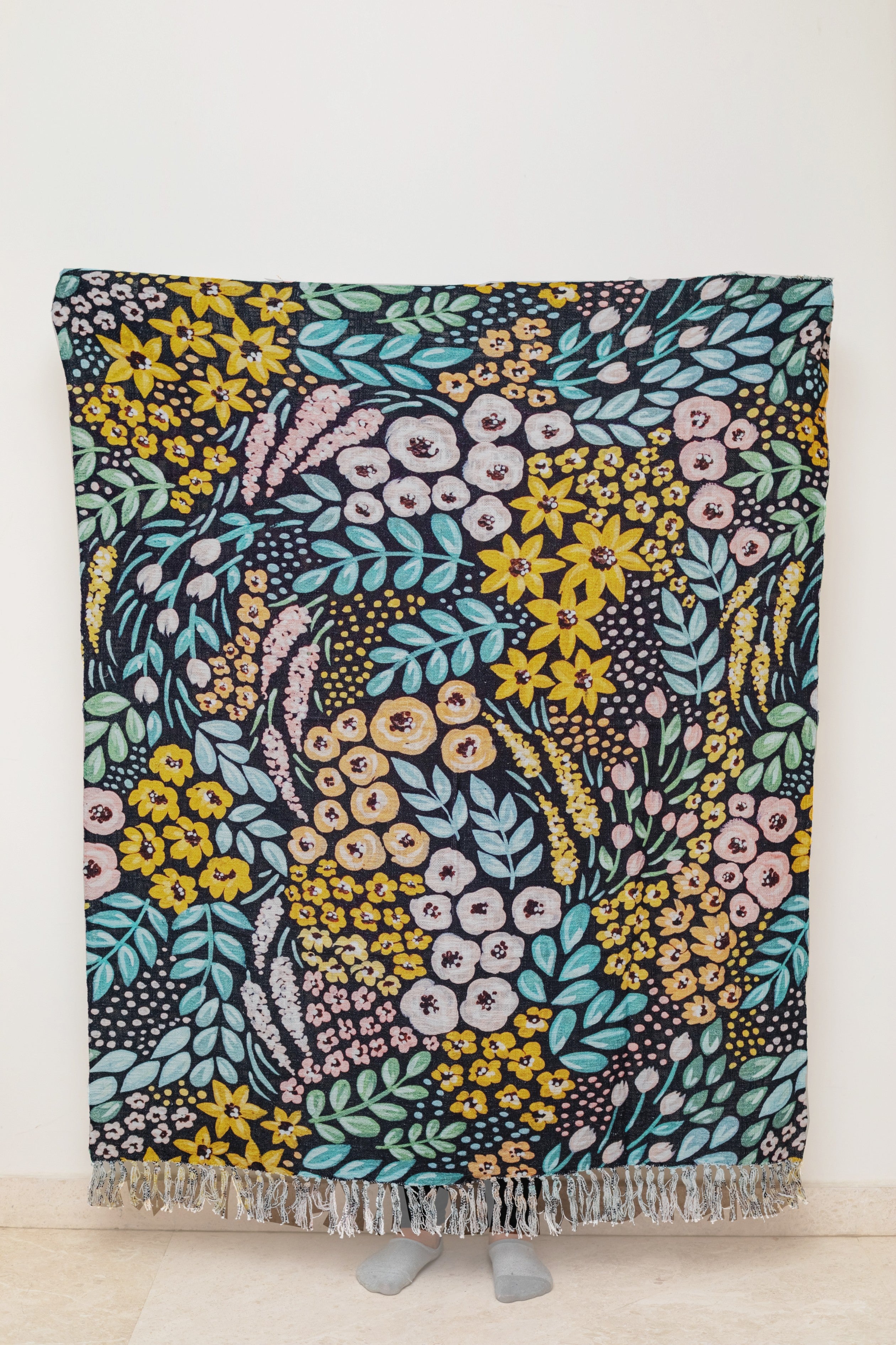 Black Floral Throw