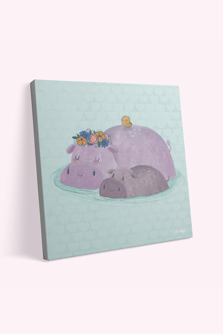 Hippo Family Canvas Wall Art