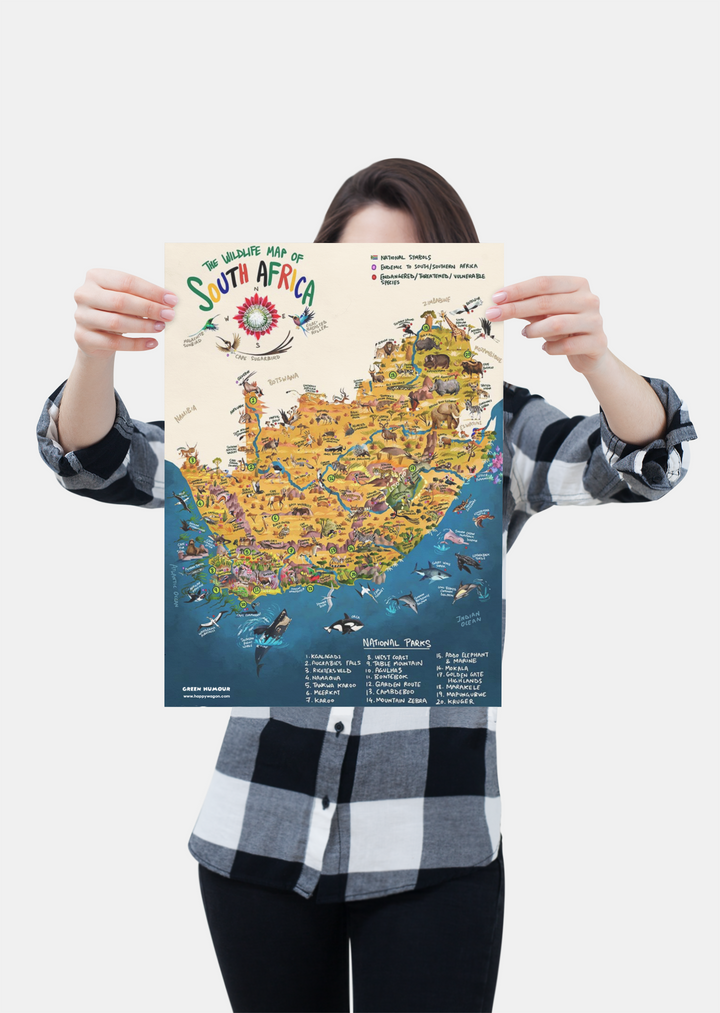 Wildlife Map Of South Africa Non-Tearable Poster