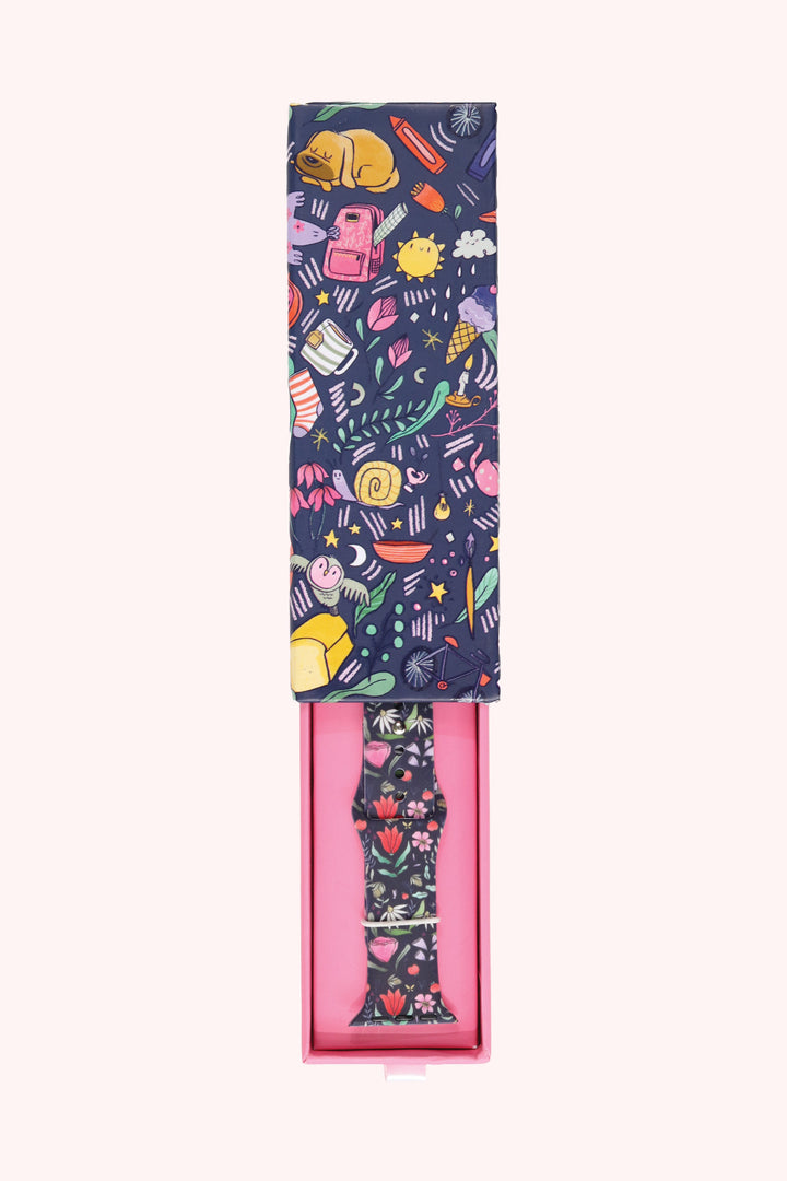 Purple Floral 22mm Watch Strap with Push Button