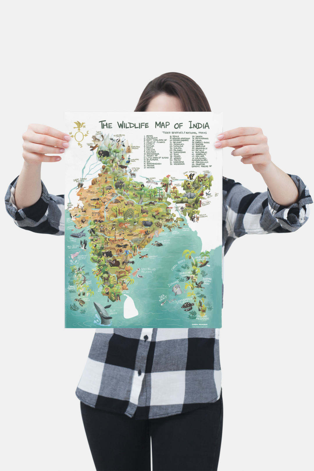 Wildlife Map Of India Non-Tearable Poster