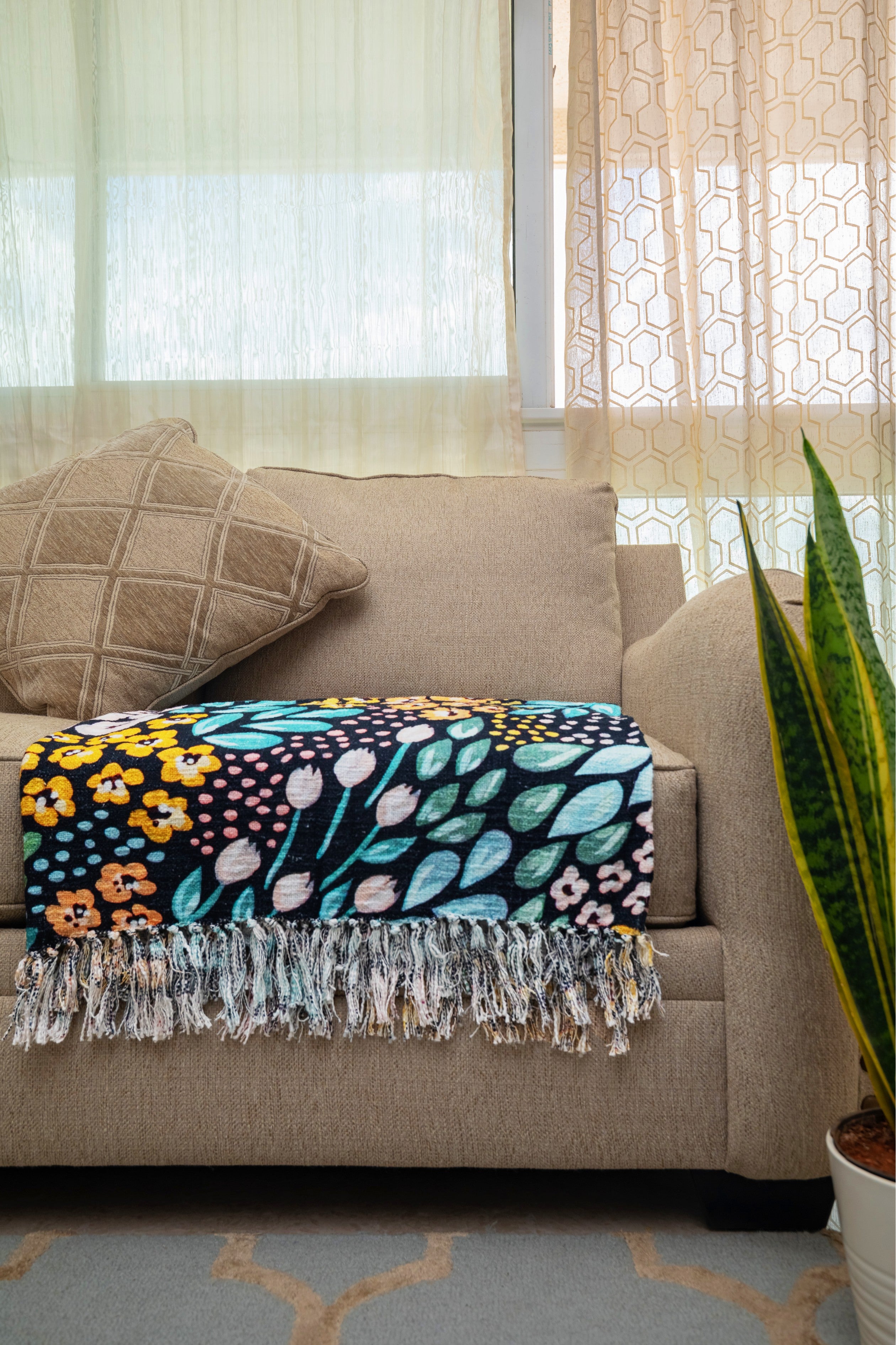 Black Floral Throw