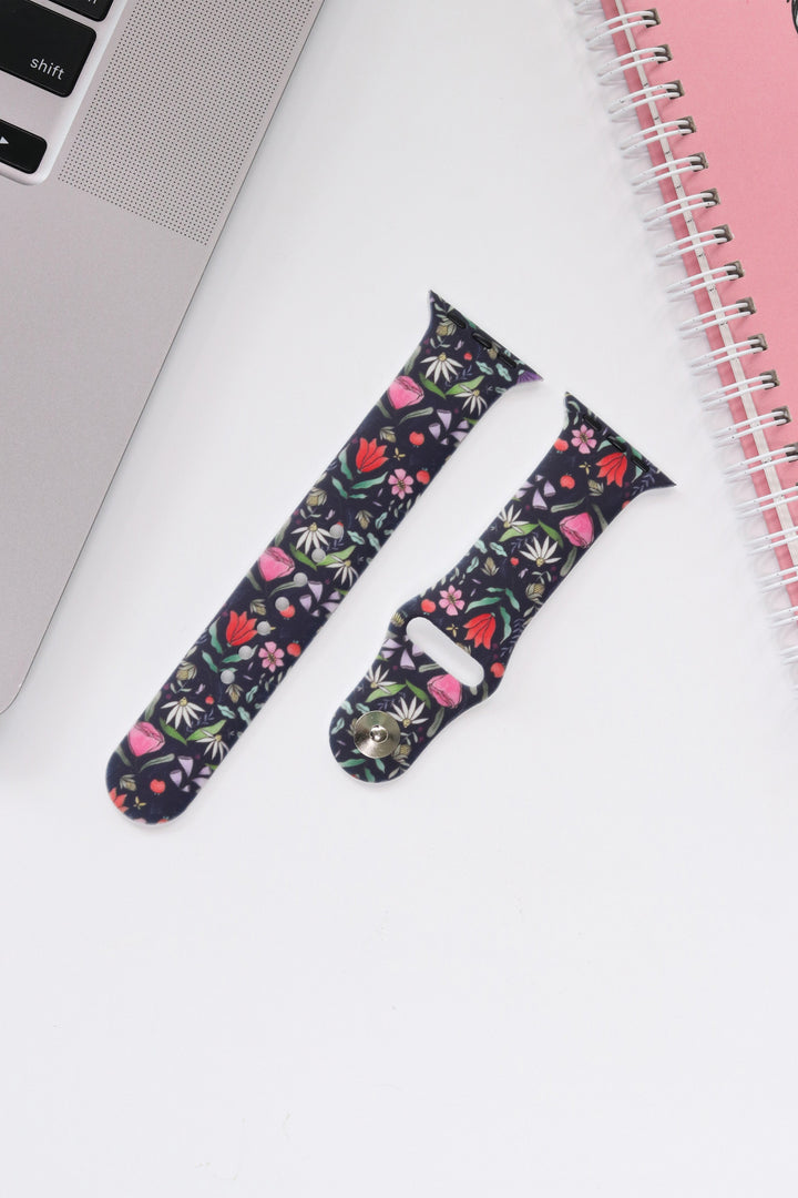 Purple Floral 22mm Watch Strap with Push Button