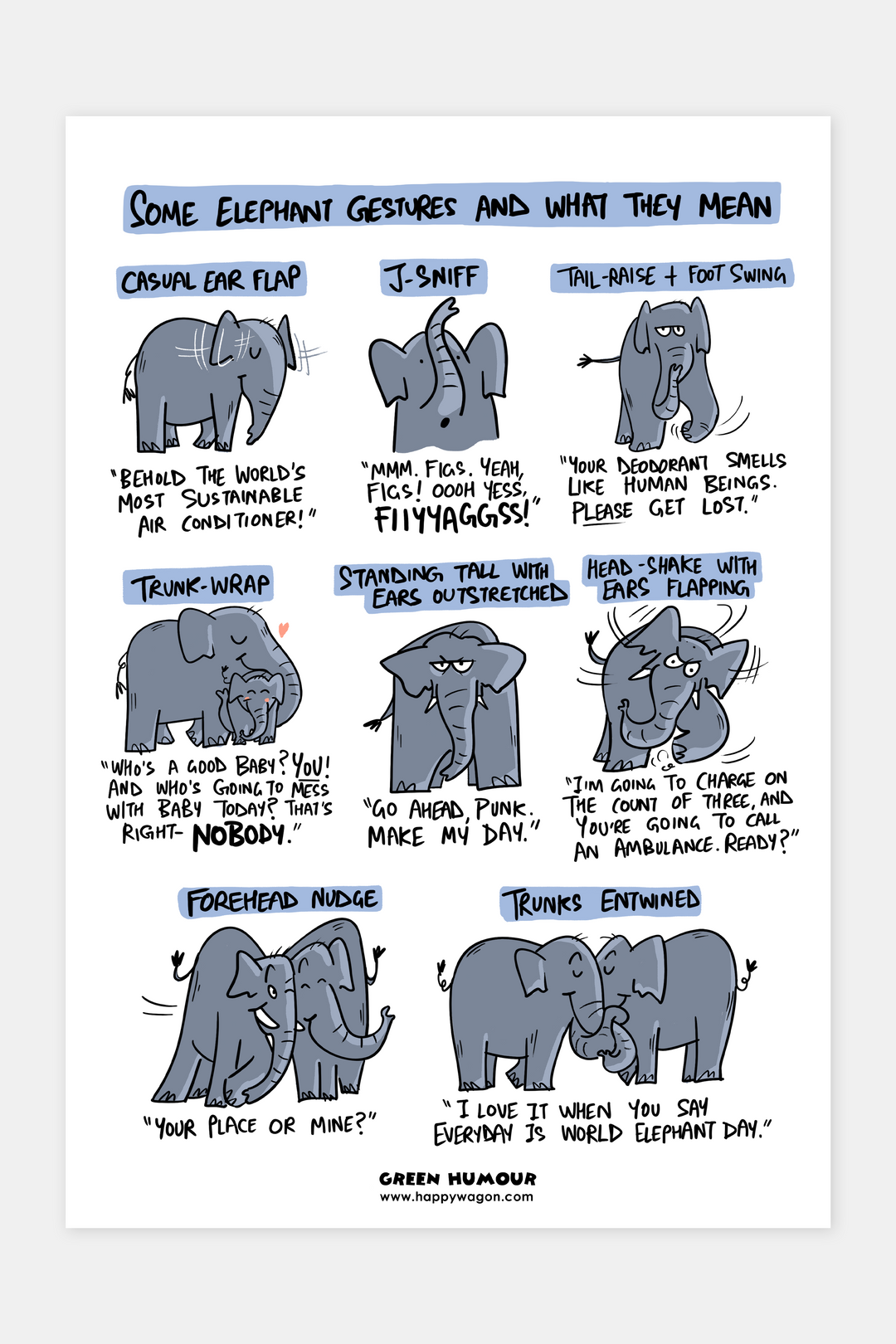 Elephant Gestures Non-Tearable Poster