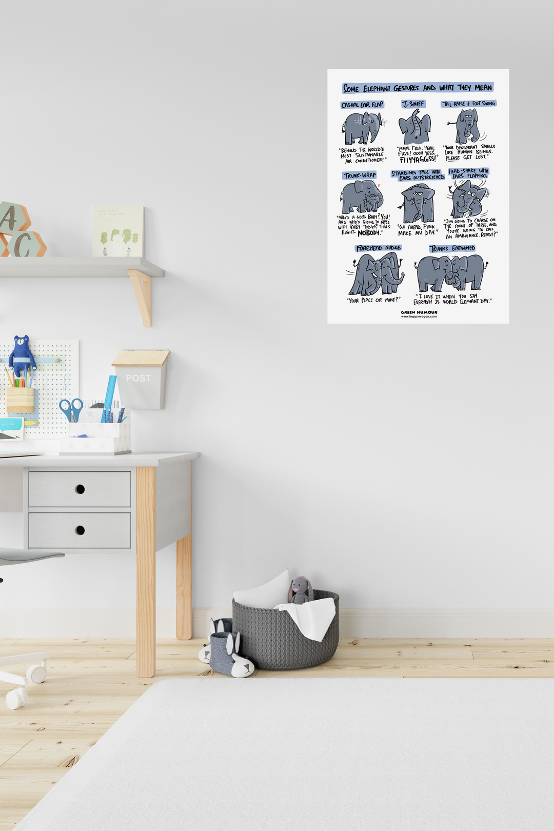 Elephant Gestures Non-Tearable Poster